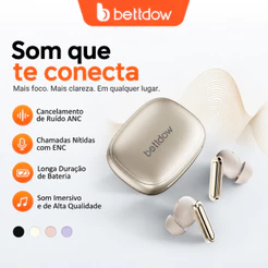 BETTDOW Fone de Ouvido Bluetooth 5.3 ANC ENC Sem Fio TWS 13mm com Microfone, Controle Touch e Tipo-C