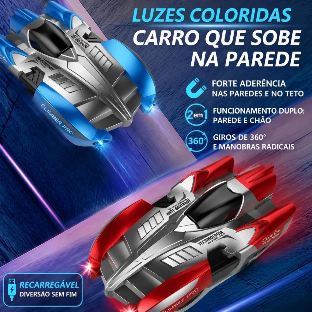 Carrinho de Parede de Controle remoto 360° com Luz de LED - Castela