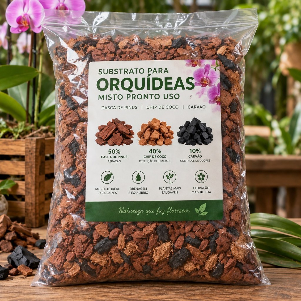 Substrato para Orquídeas Pronto Uso - Casca de Pinus, Chip de Coco e Carvão - 5L 10L 20L
