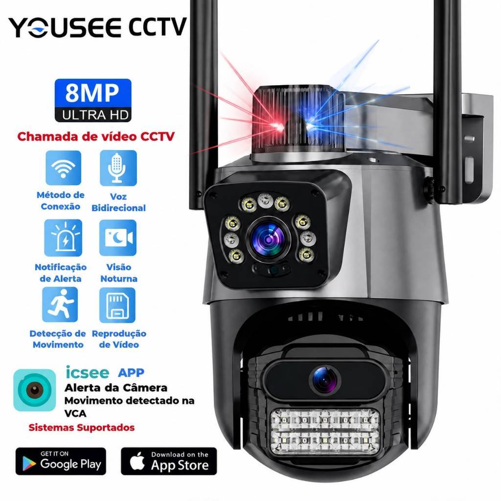 Camera Segurança Externa Lente Dupla 4k 6mp Sirene Alarme