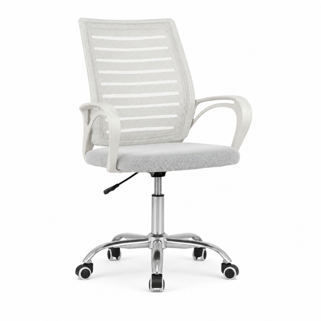 Cadeira Roma Mesh: Ergonômica, Ajuste de Altura, Giratória, Base Cromada, até 120kg Branca