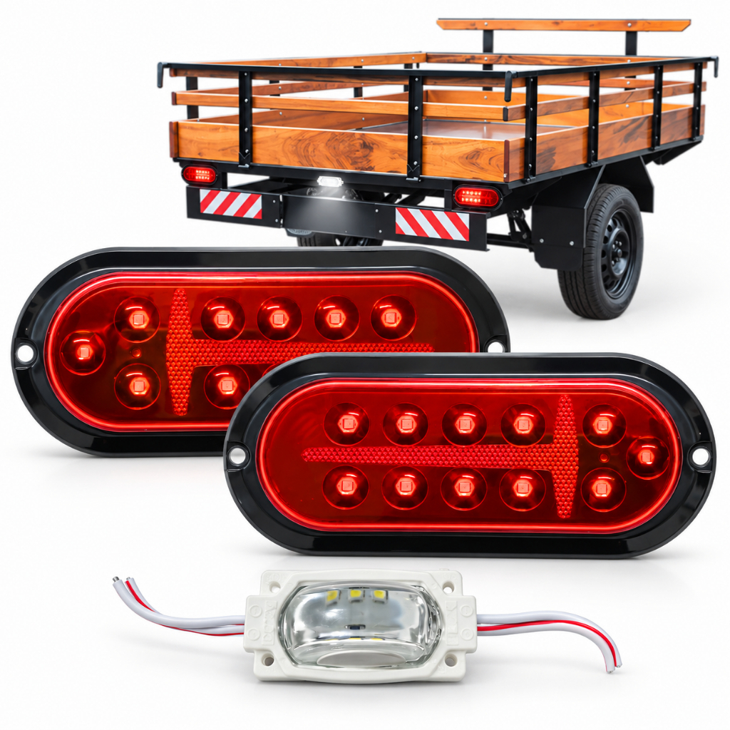 Kit Lanternas Leds + Luz Placa, 12v 24v Carreta, Carretilha
