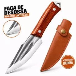 Faca de Desossa Profissional Forjada Artesanal com Bainha – Cutelo Rústico para Churrasco e Cozinha