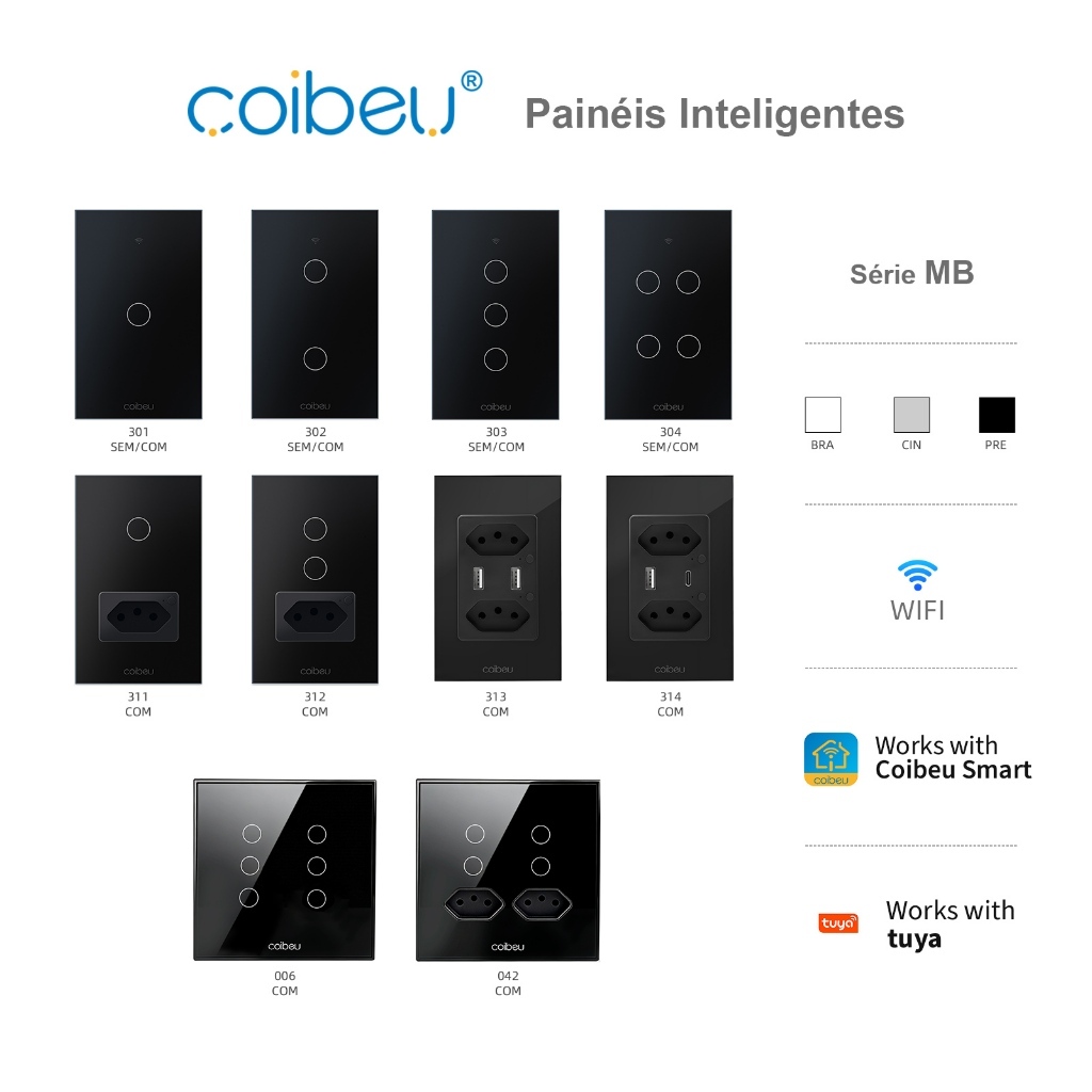 COIBEU Interruptor preta WiFi Inteligente Teclas Touch tuya APP Smart Life Painel Alexa Google Home