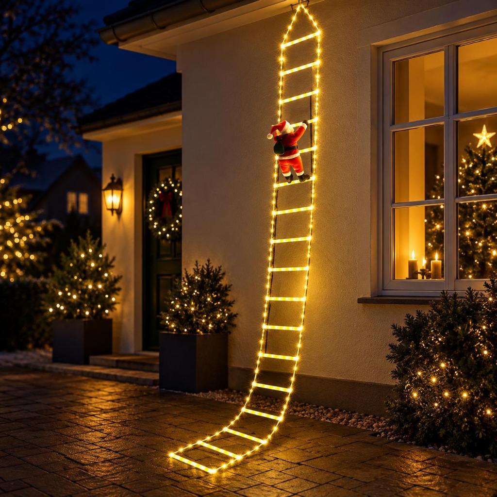 Decoração de Natal LED Papai Noel 3m para Escadas | Luz Branco Quente | Enfeite Decorativo