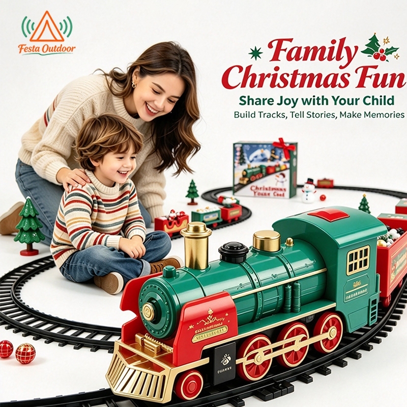 Festa Trenzinho Elétrico Do Papai Noel Com Música Luz Efeito Fumaça Brinquedo de Natal