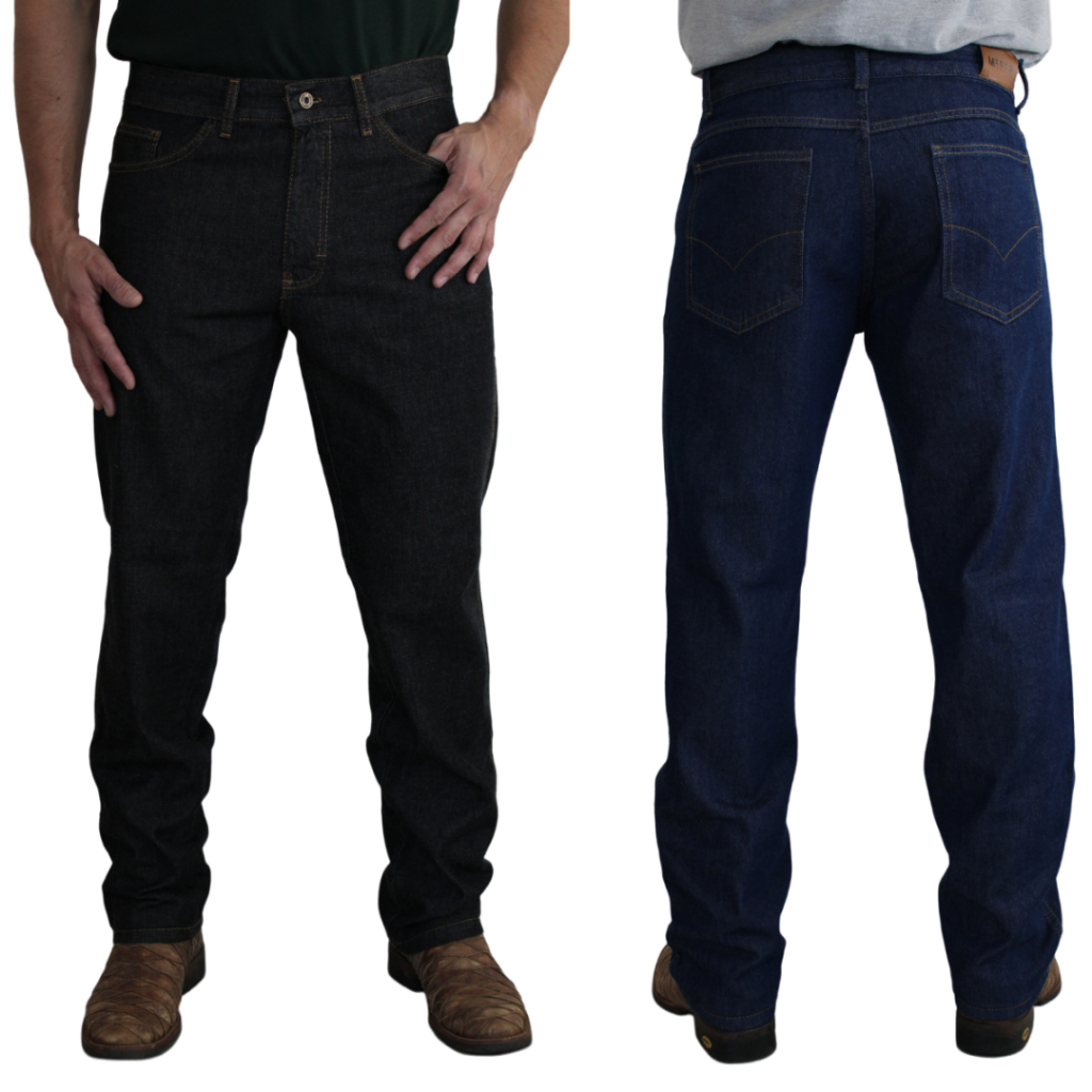 Kit 2 Calças Jeans de Serviço Masculina Tradicional Básica Reforçada Corte Reto Premium