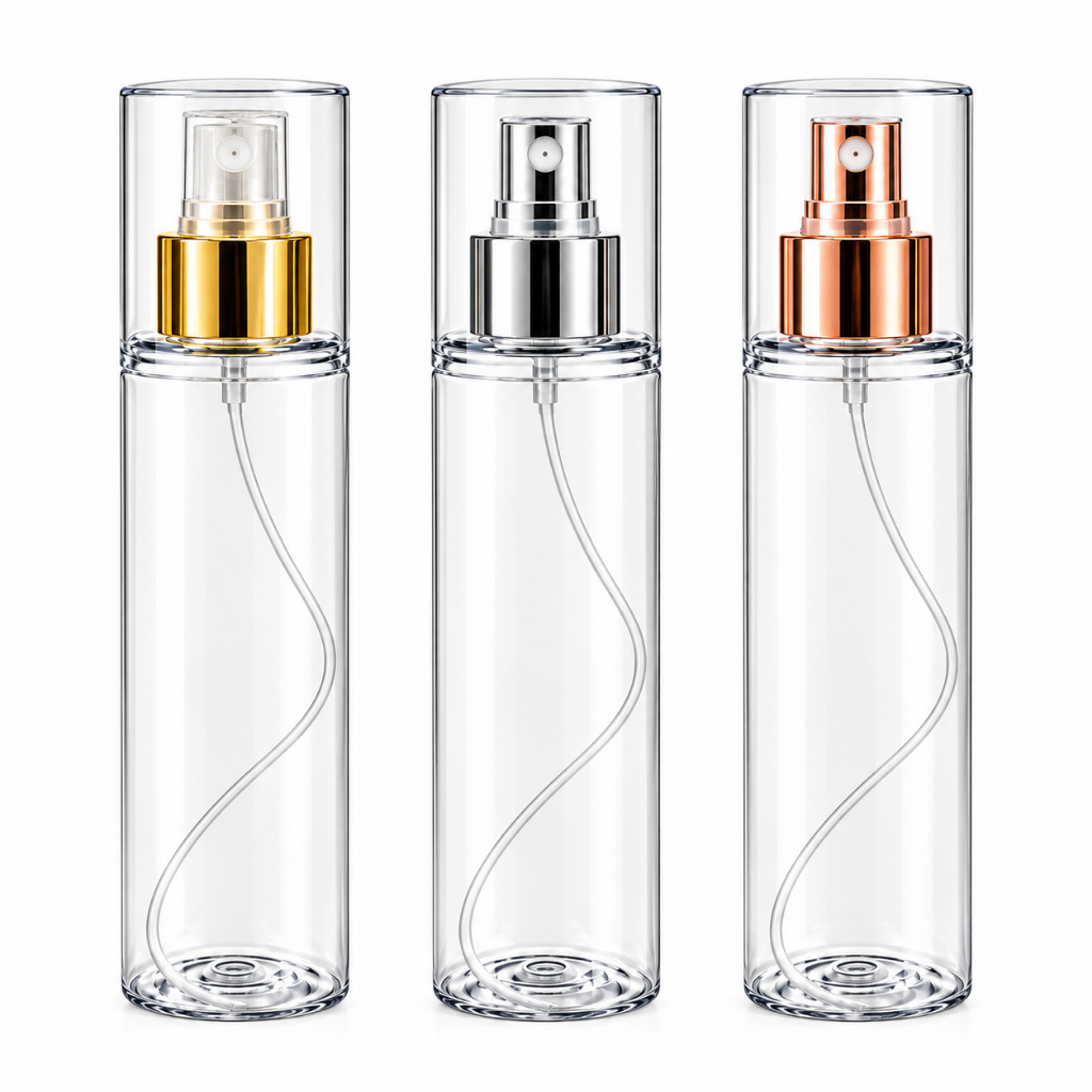 Frasco Plástico 200ml para Body Splash com Válvula Spray e Sobretampa Recarregável