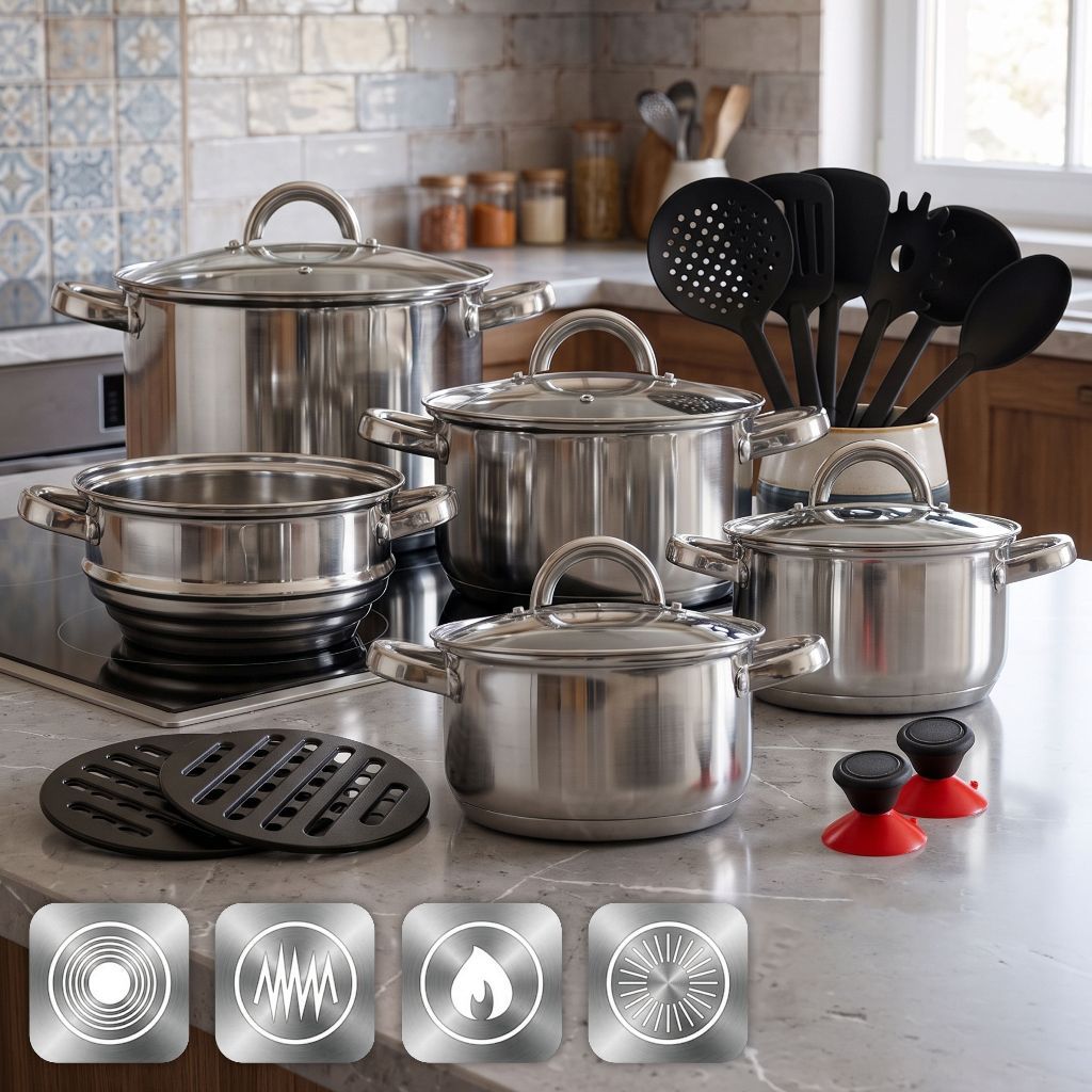 Jogo De Panelas Genebra Antiaderente 19 Peças + Utensílios em Silicone Premium