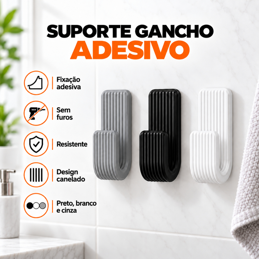 Kit Ganchos Adesivos de Parede 2 4 6 Unidades Fita Dupla Face 3M Sem Furo - Suporte Resistente Toalha Cozinha Banheiro