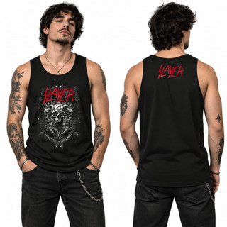 Regata Slayer Masculina Caveira Rock Metal Heavy Metal Banda de Rock Camiseta Regata Masculina Estampada Rockeiro