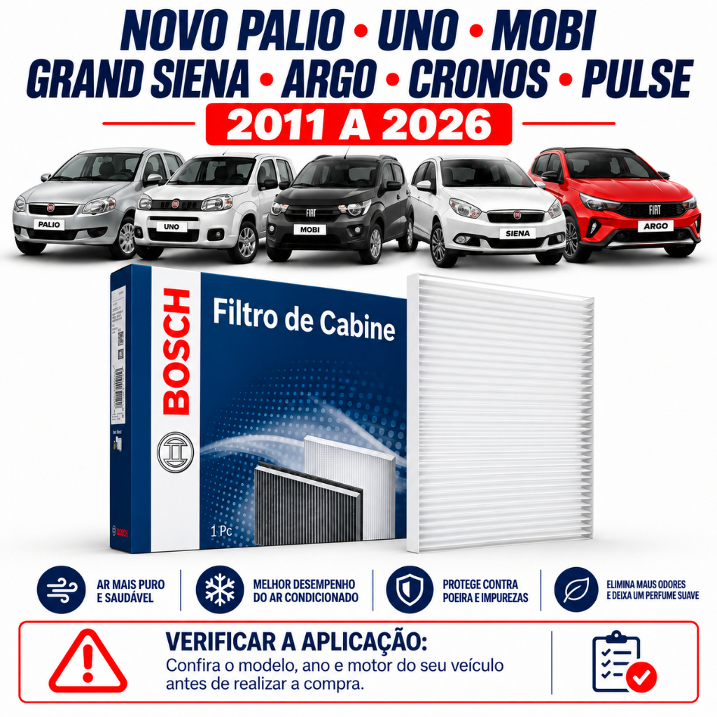 Filtro Ar Condicionado  Novo Palio Uno Mobi Grand Siena Argo Cronos Pulse + Higienizado 2011 A 2026
