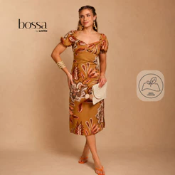 Lovito Bossa Vestido Midi Feminino Com Mangas Curtas Em Viscose Estampada DRB854BRL884