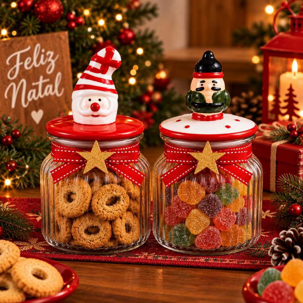 POTE HERMETICO DE VIDRO  NATALINO PAPAI NOEL - 2 TAMANHOS