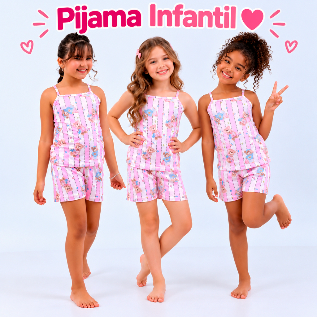 Pijama Baby Doll Infantil Alcinha Estampado Kids Menina Criança Regata Roupa Dormir