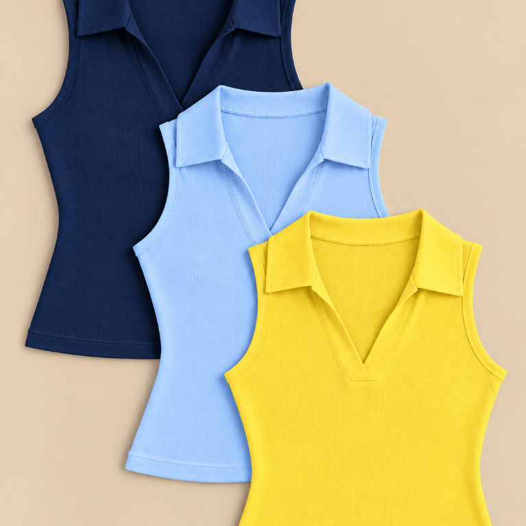 Kit 3 Regatas Feminina Gola Polo Ribana Premium