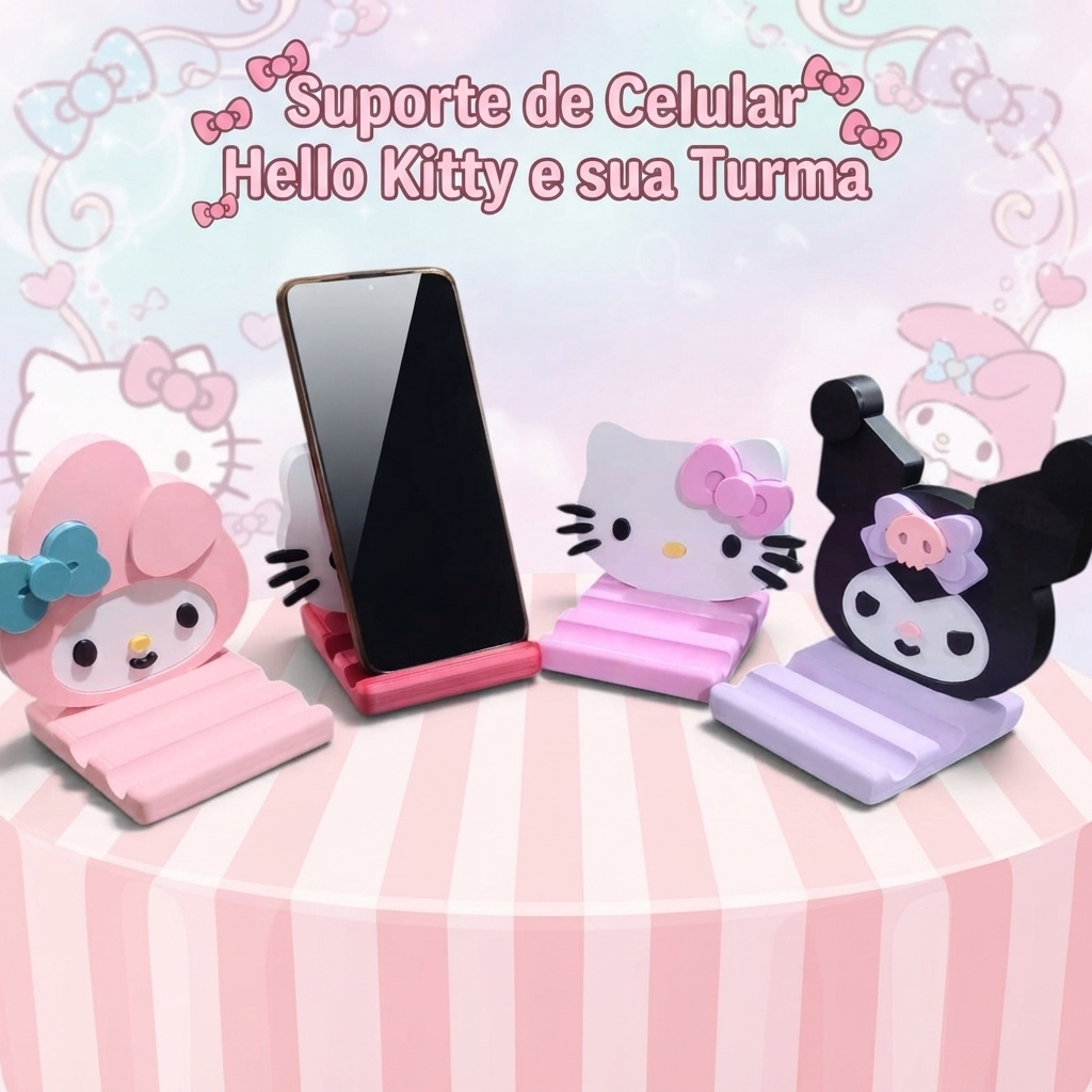 Suporte de Celular Hello Kitty E Sua Turma Fofinho Mesa Decoração