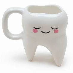 Caneca 3D Dente Com Rosto Odonto Dentista Cerâmica Brilhante Esmaltada Alto Relevo Exótica Divertida