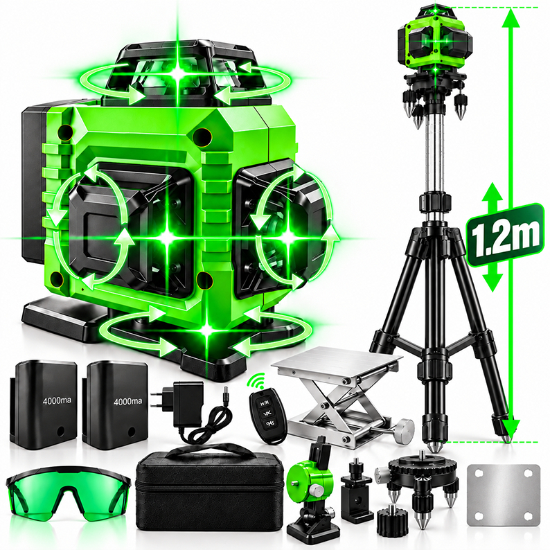 Kit De Nível Laser Verde 16 Linhas 4d Autonivelante Com  4000mah com 1.2m Tripé