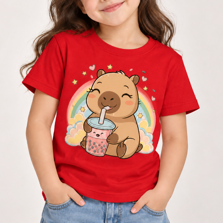 Camiseta Infantil Feminina Capivara Arco-Íris Linda e Confortável 100% Algodão  Envio Emediato