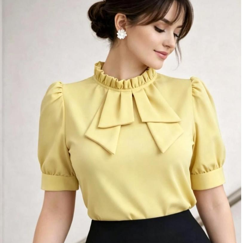Blusa Feminina Social Casual Elegante Estilo Romântico Sofisticado em Tecido CREPINHO Fardamento Igreja
