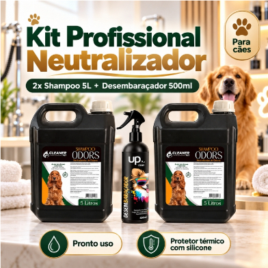 Kit 2 Shampoo Neutralizador de Odores 5 Litros + Desembaraçador de Pelos 500ml Banho e Tosa Profissional Cachorro
