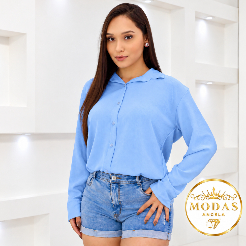 Camisa Feminina Social Liso manga Comprida Viscolinho leve Soltinho Confortável e Elegante Tradicional