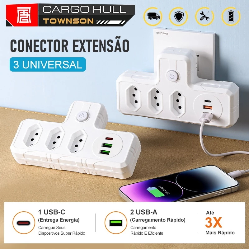 Imagem Conector De Extensão Portátil Universal COM USB E Type-C Transformador Conversor De Tomada--B-8701