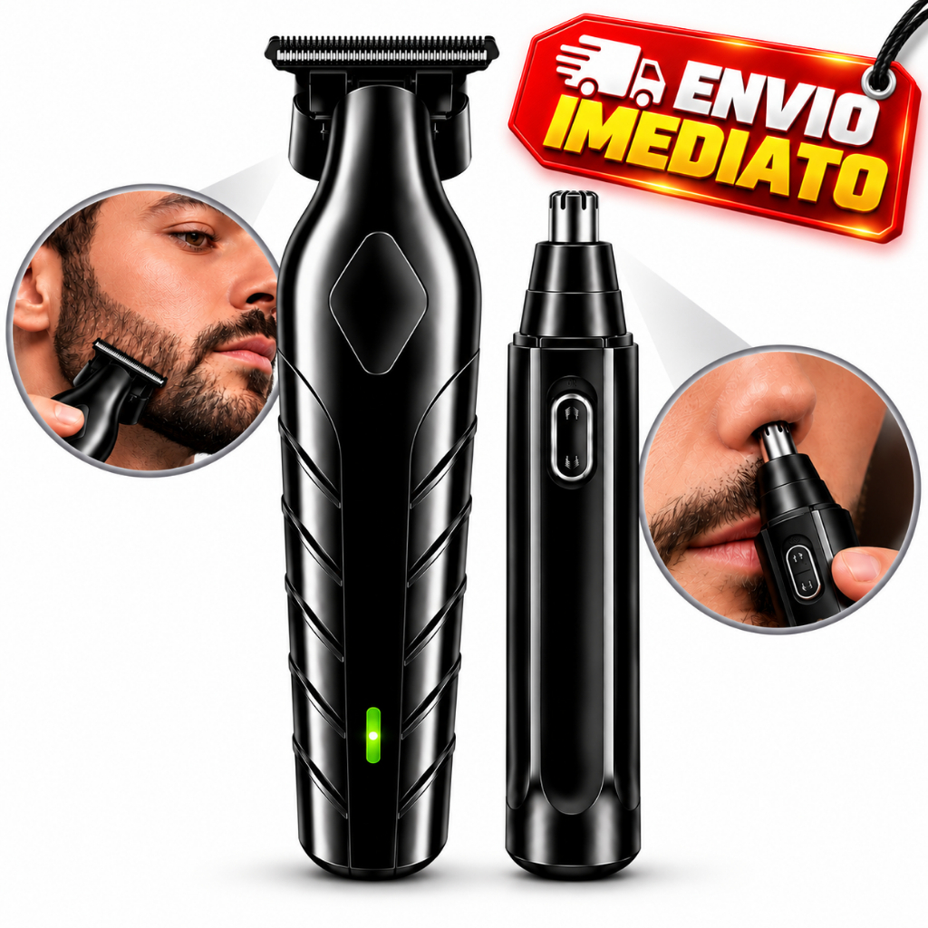 Kit Maquina De Acabamento + Aparador De Pelos Do Nariz E Orelha Sem Fio Recarregavel Bivolt Motor Potente Silencioso