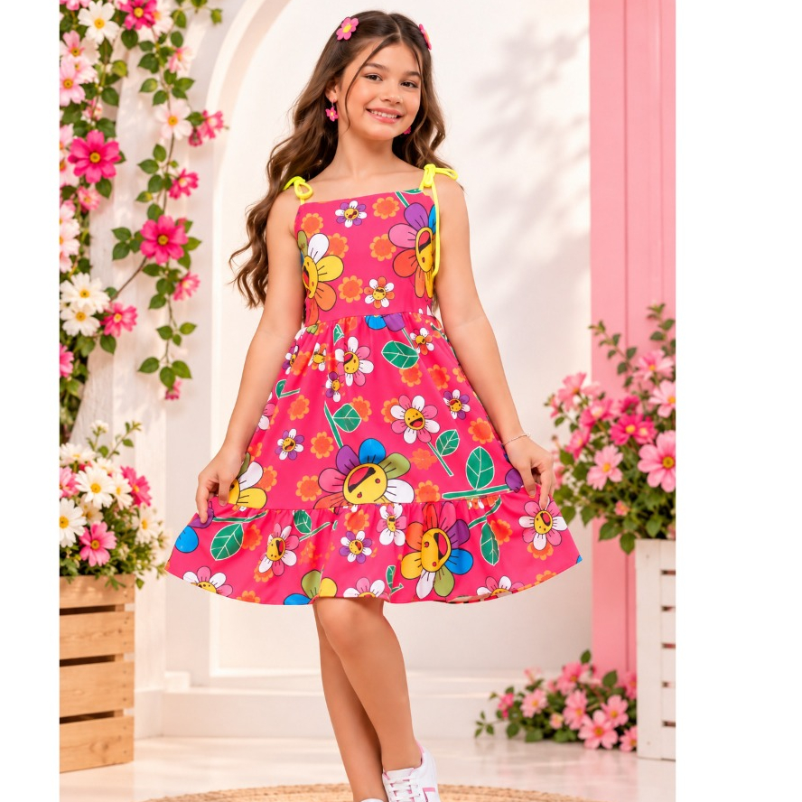 Vestido Infantil  Menina, Princesa,Estampado e Liso, Leve, Confortavél ,Passeio, Festa, Verão. De  4 a 10