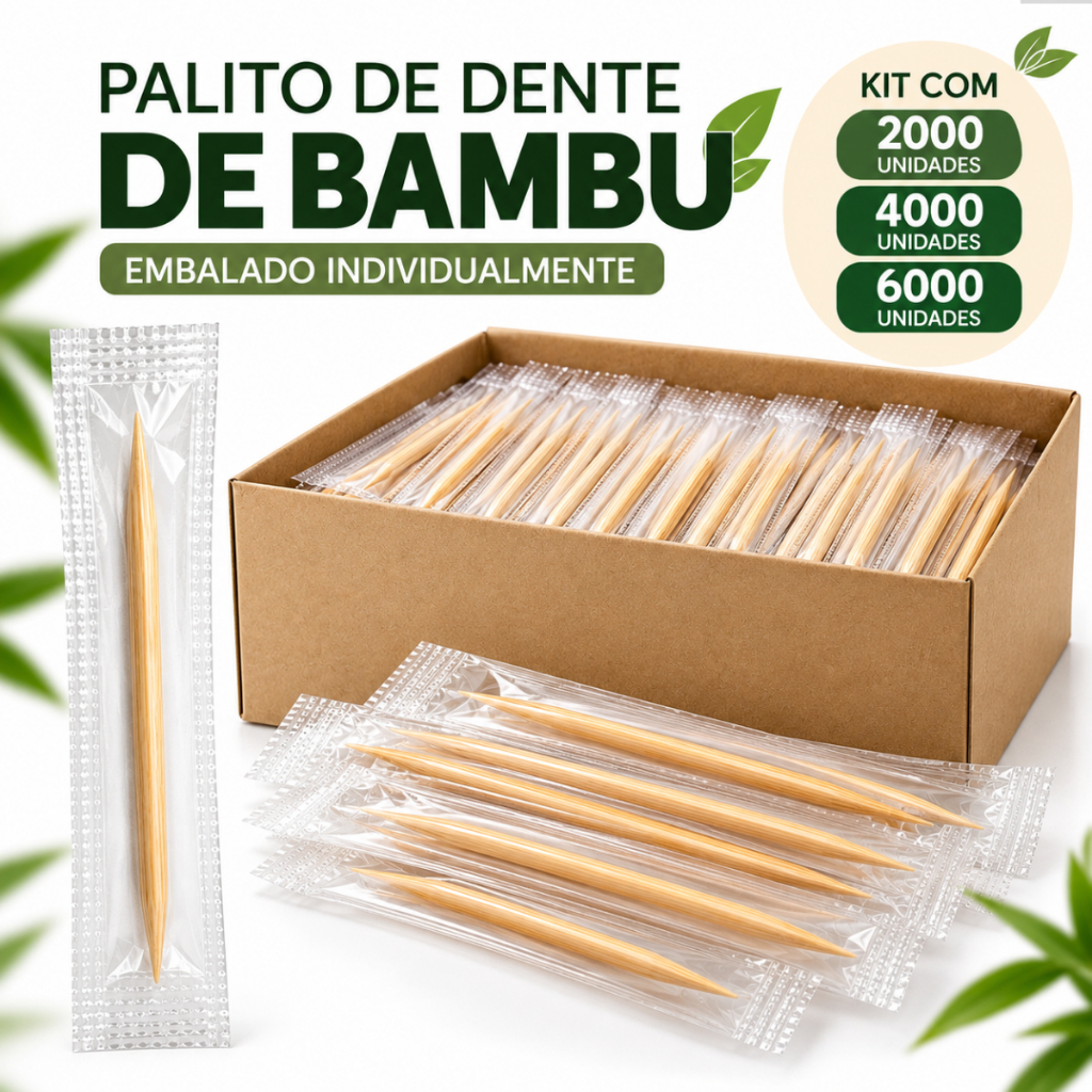 Kit 6000 Palitos Dente Bambu Petisco Embalado Individual Higiênico Econômico Resistentek
