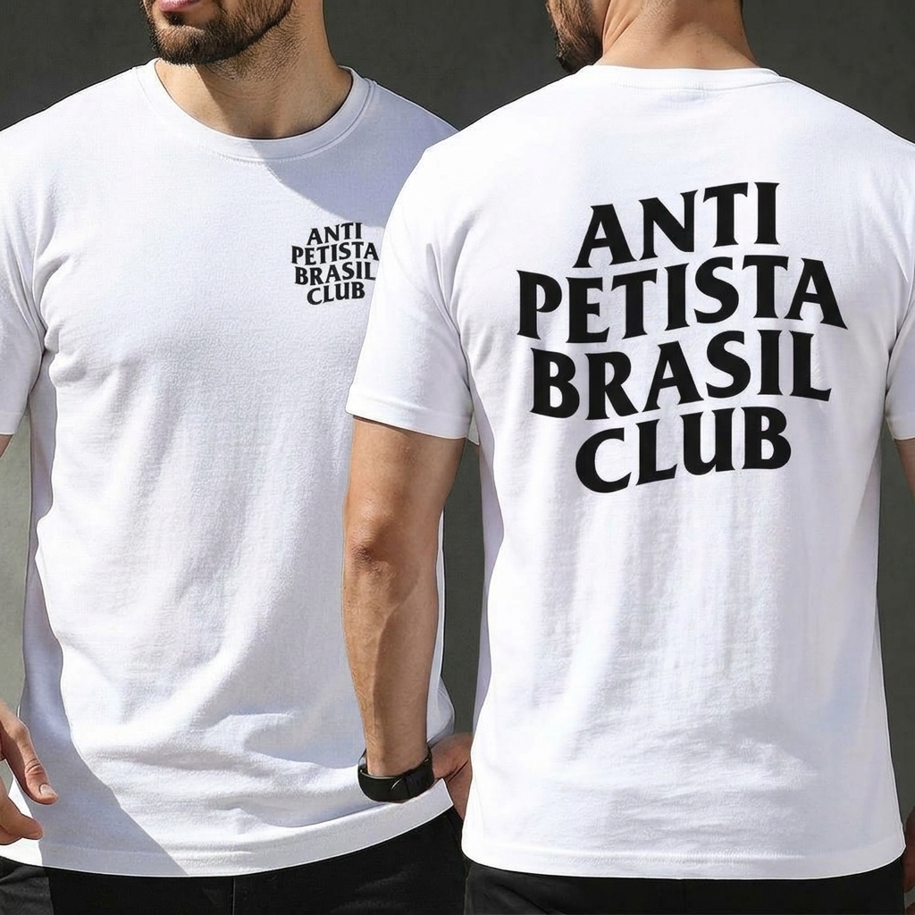 Camiseta Masculina Antipetista Brasil Club Estampa Frente e Costas Algodão Moda Premium Manga Curta