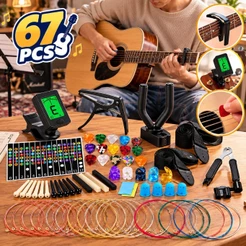 Kit 67 Peças Acessórios para Violão Guitarra com Capotraste Palhetas Completo