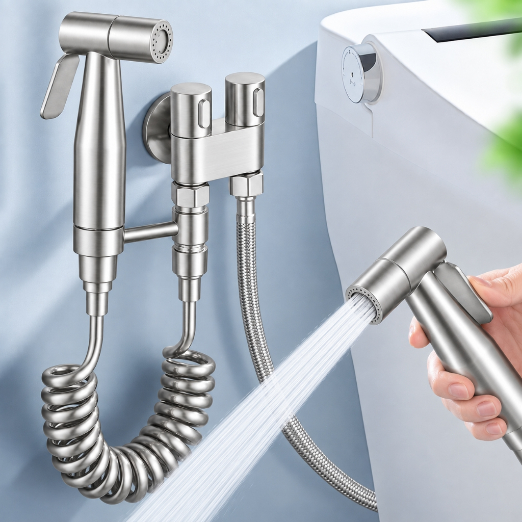 Chuveirinho Kit Banheiro premium Ducha Higiênica Com Registro Torneira Dupla em Metal Abs Para Banheiro Lavado Aço