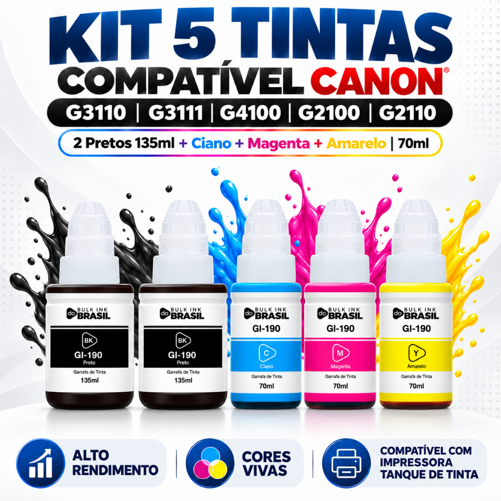 Kit 5 Tintas Para canon G3110, G3111, G4100 G2100 G2110