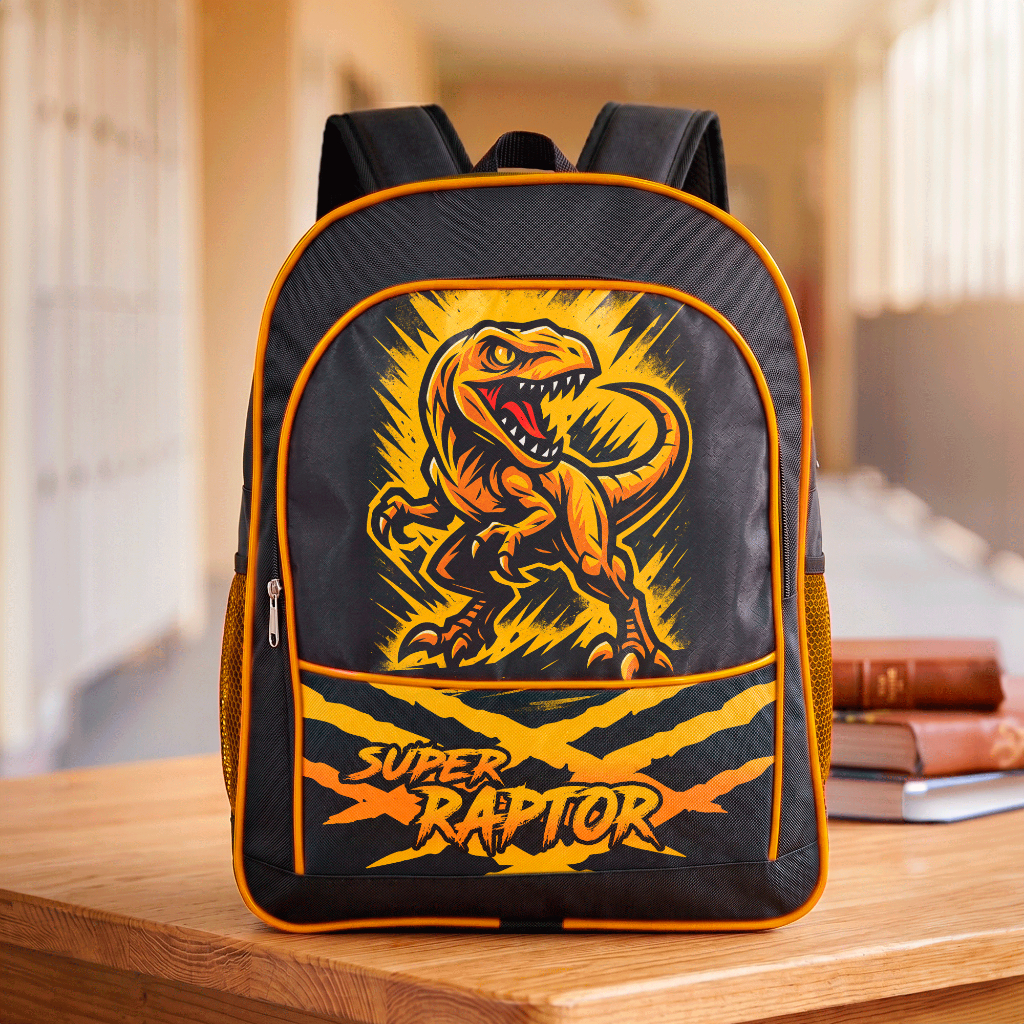 Mochila Infantil Escolar Bolsa Grande de Costa Menino Dinossauro Super Raptor Resistente Reforçada Alça Ajustável