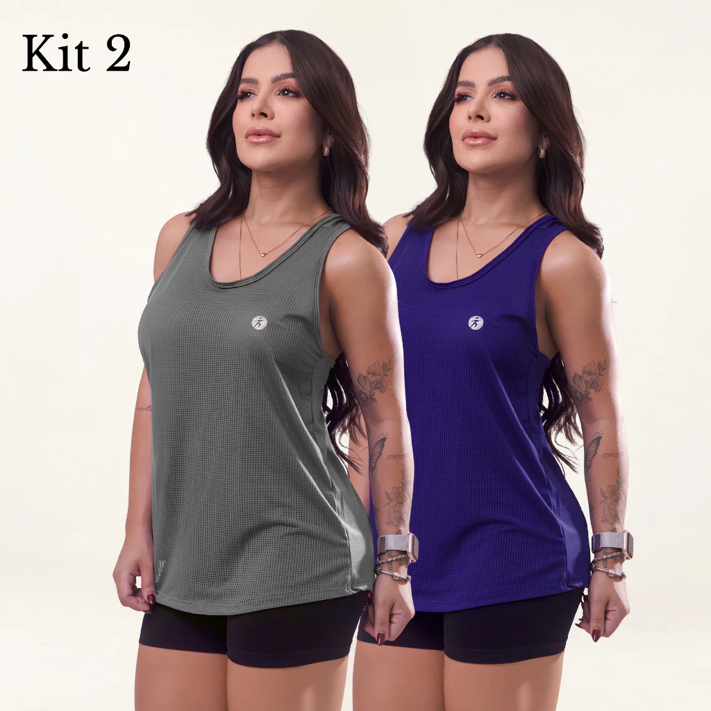 Kit 2 Regata Feminina Academia Camiseta Dry-Fit Musculação Caminhada Treino