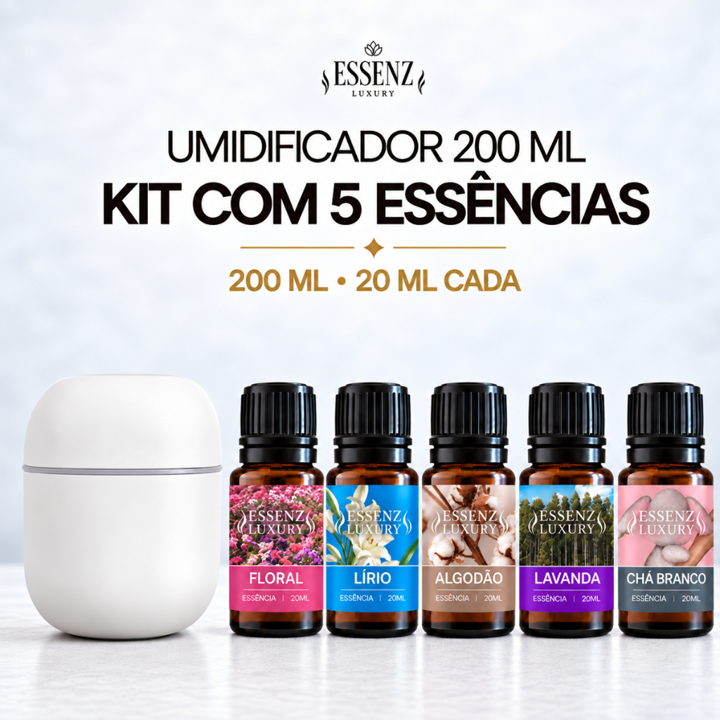 KIT ESSÊNCIAS 20ML + UMIDIFICADOR MINI EGG 200ML - SILENCIOSO - HIDROSSOLÚVEL PERFUME QUALQUER AMBIENTE