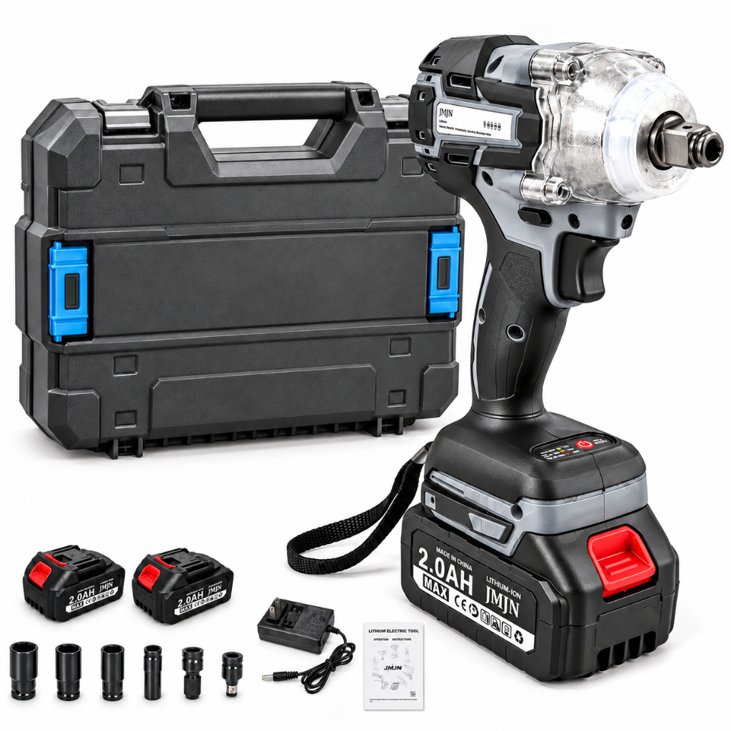 JMJN Chave de Impacto 48V Brushless Sem Fio 2 Baterias Maleta Soquetes e Carregador