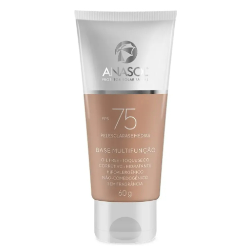Imagem Protetor Solar Facial Anasol FPS 75 Base Multifunção Peles Claras Médias Corretivo Toque Seco 60g