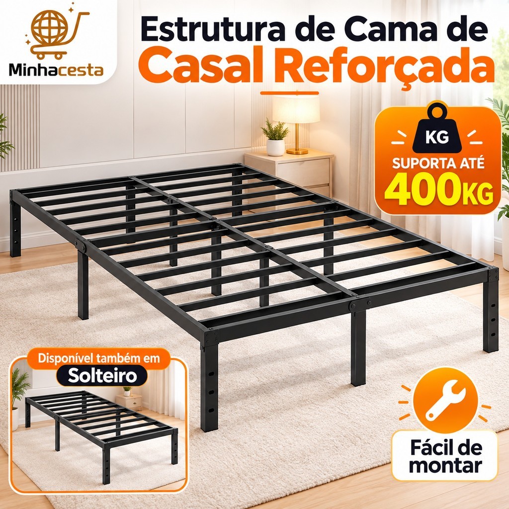 Cama de Solteiro/Cama de Casal Estrado de Metal Fácil De Instalar Dobrável Capacidade 1350KG Ripas de Aço Série Forte