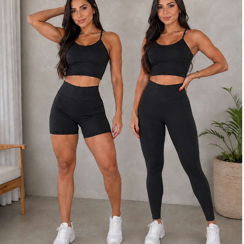 Conjunto Fitness Feminino Cintura Alta Academia Sports Calça e Top ou Short e Top
