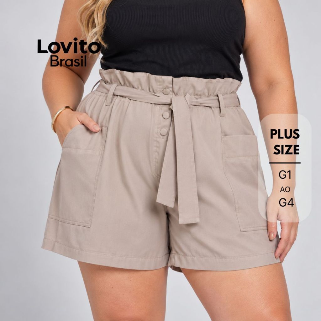 Lovito Plus Size Shorts Clochard com Cinto Basico Feminino SHB188BRL217