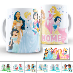 Caneca Infantil Princesas Personalizada com Nome Polímero Plástico Vários Modelos