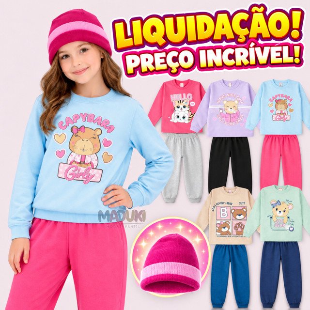 Kit 10 Peças Moletom + Touca Infantil Menina 1 a 8 Inverno