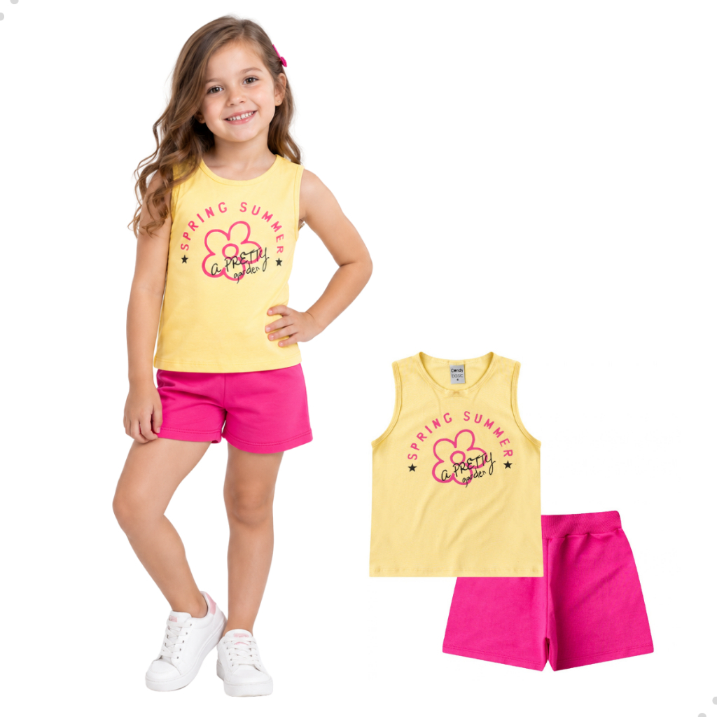 Conjunto Roupa Infantil Menina Blusa Short Saia Estampa Kids Feminino Tamanho 1 2 3 Criança Passeio