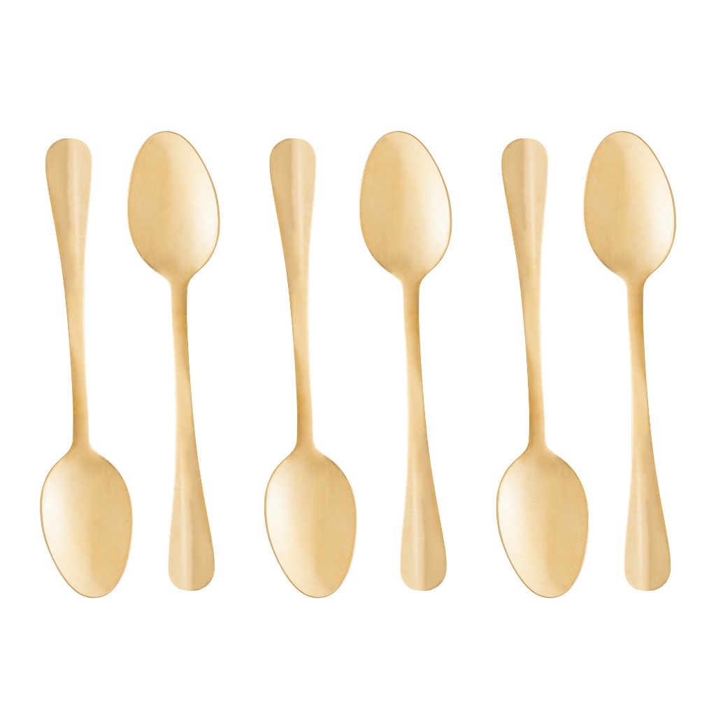 Kit com 6 Colheres de Chá Positano Dourado 12cm Aço Inox Lyor para Café Chá Sobremesa Mesa Posta Elegante Sofisticada