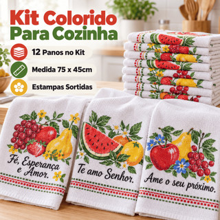 Kit 12 Pano de Prato Atoalhado 75x45cm Multicolorido