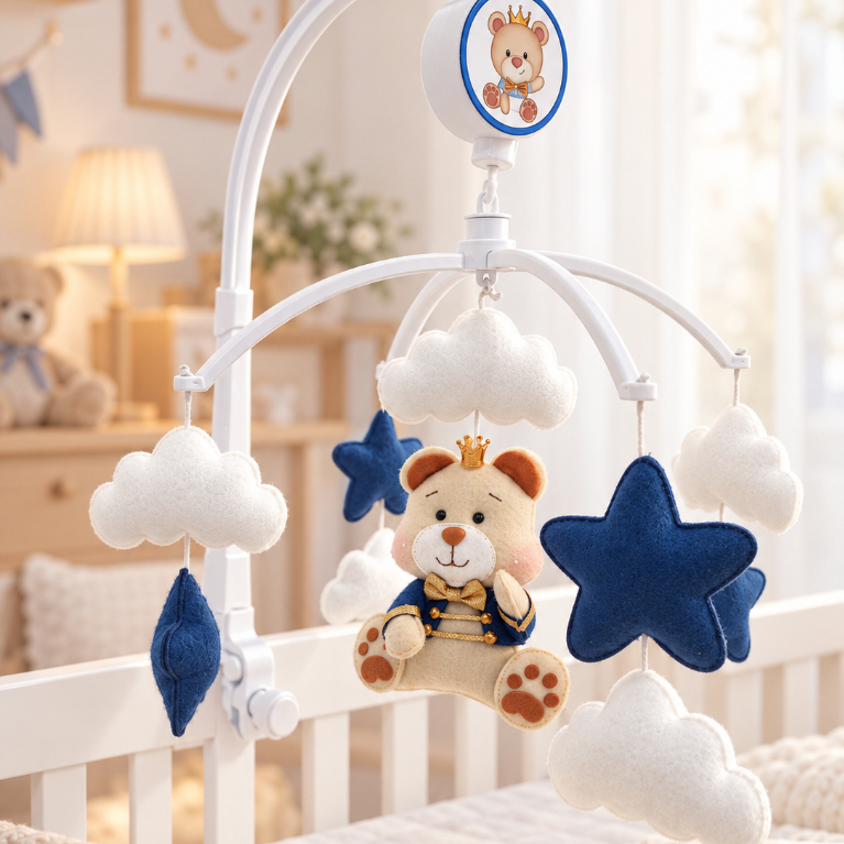 Mobile Bebe Berço Musical E Giratório Urso Principe  Azul