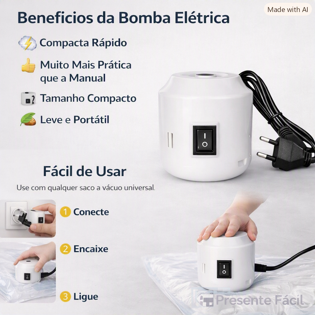 Bomba Elétrica 220V ou Sucção Manual Para Saco A Vácuo Organizador — imagem 2 de 2